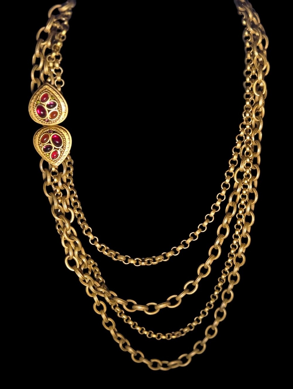 “vtg Oscar de la Renta Multi Chain Necklace Gripoix Jeweled Clasp 90s Runway